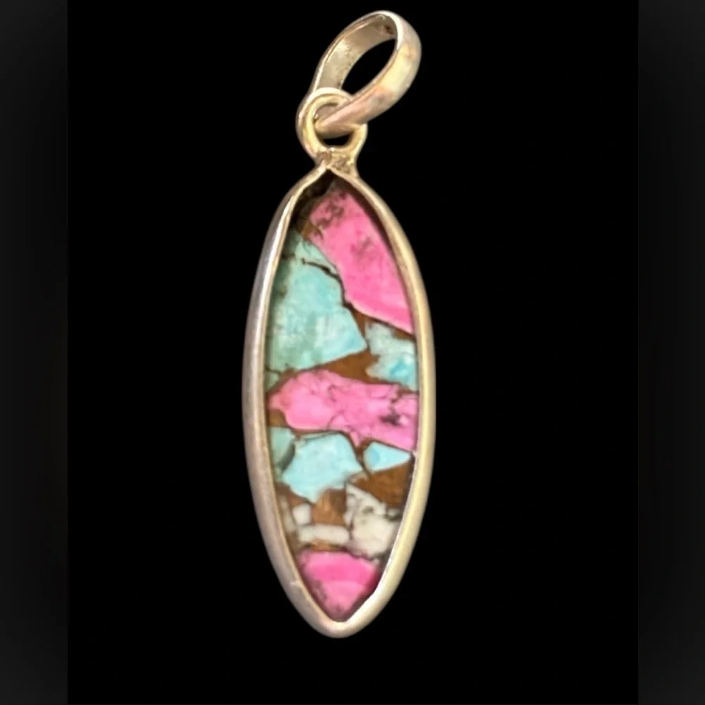Artisan Crafted 925 Sterling Silver and Cotton Candy Turquoise Pendant NWOT